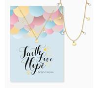 Engelsrufer Grußkarte Faith Love Hope mit Halskette Edelstahl Gold - Glauben Liebe Hoffnung - Karte & Kette als bedeutungsvolles Geschenk