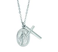 Engelsrufer Damen Halskette aus Sterling Silber mit Kreuz und Maria Symbol und Muschelperlen Anhänger - Karabinerverschluss - in zwei Längen verstellbar - nickelfrei
