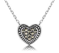 Engelsrufer Herz Kette mit Anhänger für Damen Vintage Look 925er-Sterlingsilber Markasit Länge 40 cm + 4 cm