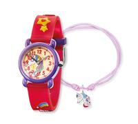 Engelsrufer Herzengel Kinder Uhrenset mit Einhorn Motiv - analoge Armbanduhr, robustes Kunststoffgehäuse, weiches Band, 27mm, 3ATM mit passendem Nylonarmband und Stiftemäppchen