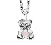 Engelsrufer Herzengel Mädchen Kinder Halskette aus Sterling Silber und einem Teddybär Anhänger mit Rosenquarz Stein - Karabinerverschluss - längenverstellbar - nickelfrei