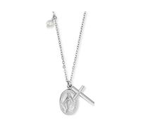 Engelsrufer Damen Halskette aus Sterling Silber mit Kreuz und Maria Symbol und Muschelperlen Anhänger - Karabinerverschluss - in zwei Längen verstellbar - nickelfrei
