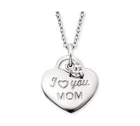 Engelsrufer Damen Halskette aus Sterling Silber und Herz Anhänger - I Love You Mom Inschrift - besetzt mit einem Zirkonia Stein - Karabinerverschluss - in zwei Längen verstellbar - Länge: 44cm