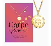 Engelsrufer MYSTEEL by Carpe Diem Grußkarte mit Halskette Edelstahl Gold - Motivationskette mit Plättchen & Ring Anhänger, Geschenk für Frauen, Lebensimpuls Schmuck