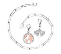 Engelsrufer Schmuckset Damen - Anker Armband Silber für Charms, Charm Ginkgo Blatt Silber & Charm Welt Silber/Rosé mit Zirkonia Steinen