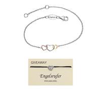 Engelsrufer Set aus 1x Damen Armband mit dreifarbigem tricolor Herz Anhänger aus Sterling Silber, Karabinerverschluss, und 1x Armband Herzflügel aus Edelstahl
