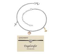 Engelsrufer Set Fußkettchen Glaube Liebe Hoffnung für Damen aus Edelstahl, Tricolor, Karabinerverschluss inkl. Armband Herzflügel aus Edelstahl, Größenverstellbar, SET ERFS-FLH-TRI + ERJC-HEARTWING