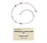 Engelsrufer Set Fußkettchen Rainbow für Damen, aus Edelstahl, Bicolor, Glasperlen, Karabinerverschluss inkl. Armband Herzflügel aus Edelstahl, Größenverstellbar, SET ERFS-RAINBOW + ERJC-HEARTWING