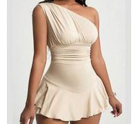 Enger Damen-Jumpsuit Mit Asymmetrischem Hals Und Rüschenbesatz