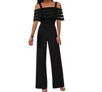 Enger Jumpsuit Damen Damen Yoga Jumpsuit Jeans Overall Damen Quadratischer Hals Schulterfrei Jumpsuit Elegant Für Hochzeit Hohe Taille Rückenfrei Jumpsuit Mit Geradem Bein Jumpsuit Eng (Schwarz L)