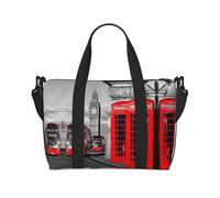 England UK Reisetasche, Retro, London, Telefondruck, Wochenender für Damen, leichte Handgepäcktasche, persönliche Gegenstände, Schwarz , Einheitsgröße