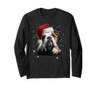 Englische Bulldogge Weihnachten Lustige Weihnachtsmannmütze Hund Xmas Langarmshirt