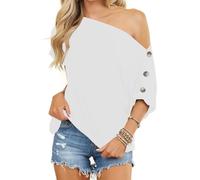 Eniloyal Longshirt Damen Schulterfreies Off Shoulder Oberteil Sexy Sommer T-Shirts Carmen Elegant Tshirt Oversized Baumwolle Shirt u-Boot Ausschnitt Weiß