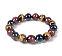 Enjoy Risingsun Tigerauge-Armband, Entspannung, Angst, Kristall, Perlen, dreifacher Schutz, Schmuck, Perlen, Stein, Chakra, Edelsteine, Armbänder für Damen und Herren, 10mm (fits 5.7-6.7 inches), 12mm