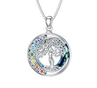 enjoylifecreative Chakra Baum des Lebens Halskette für Damen 925 Sterling Silber Lebensbaum Kristall Anhänger Kette 7 Chakren Spirituelle Schmuck Geschenk für Frauen Mädchen
