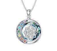 enjoylifecreative Chakra Blume des Lebens Halskette für Damen 925 Sterling Silber Lebensblume Kristall Anhänger Kette 7 Chakren Spirituelle Schmuck Geschenk für Frauen Mädchen