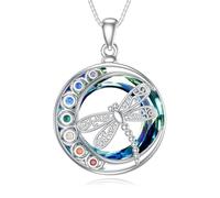 enjoylifecreative Chakra Kristall Halskette für Damen 925 Sterling Silber Libellen Anhänger Kette 7 Chakren Spirituelle Schmuck Geschenk für Frauen Mädchen