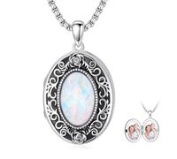 enjoylifecreative Damen Opal Medaillon Halskette mit Fotos 925er Sterling Silber Rose Oval Bild Locket Anhänger Kette Geburtstag Weihnachten Schmuck Geschenke für Frauen Mädchen