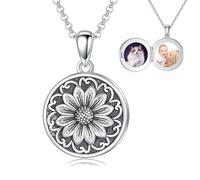 enjoylifecreative Damen Sonnenblume Medaillon Halskette mit Fotos 925 Sterling Silber Rund Blume Bild Locket Anhänger Kette Geburtstag Weihnachten Schmuck Geschenke für Frauen Mädchen