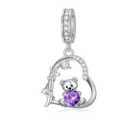 enjoylifecreative Damen Teddybär Charm für Armband 925er Sterling Silber Bär Anhänger mit Februar Geburtsstein Teddybären Schmuck Geburtstag Valentinstag Geschenke für Frauen und Mädchen
