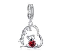 enjoylifecreative Damen Teddybär Charm für Armband 925er Sterling Silber Bär Anhänger mit Juli Geburtsstein Teddybären Schmuck Geburtstag Valentinstag Geschenke für Frauen und Mädchen