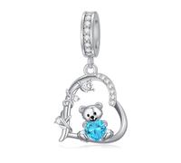enjoylifecreative Damen Teddybär Charm für Armband 925er Sterling Silber Bär Anhänger mit März Geburtsstein Teddybären Schmuck Geburtstag Valentinstag Geschenke für Frauen und Mädchen