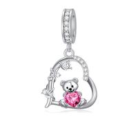 enjoylifecreative Damen Teddybär Charm für Armband 925er Sterling Silber Bär Anhänger mit Oktober Geburtsstein Teddybären Schmuck Geburtstag Valentinstag Geschenke für Frauen und Mädchen