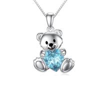 enjoylifecreative Damen Teddybär Halskette mit Blauer Kristall 925 Sterling Silber Teddy Bär Anhänger Kette Bären Schmuck Geschenk für Frauen Mädchen Bärenliebhaber