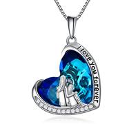 enjoylifecreative Mutter Tochter Halskette 925er Sterling Silber Mama und Tochter Anhänger Halskette mit blauem Herz Kristall Geburtstag Muttertag Schmuck Geschenke für Mutter Tochter Ehefrau