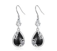 enjoylifecreative Schwarze Onyx Ohrhänger 925er Sterlingsilber filigrane Edelstein Tropfenohrringe Boho-Schmuck Geschenke für Frauen