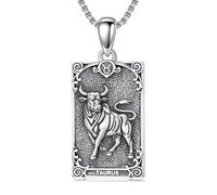 enjoylifecreative Stier Sternzeichen Halskette 925er Sterling Silber Taurus Horoskop Tarotkarte Anhänger Kette Sternbilder Astrologie Geburtstag Schmuck Geschenke für Damen Herren