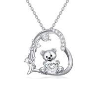 enjoylifecreative Teddybär Halskette für Damen 925er Sterling Silber April Geburtsstein Bär Anhänger Kette Geburtstag Valentinstag Teddy Bären Schmuck Geschenke für Frauen Mädchen