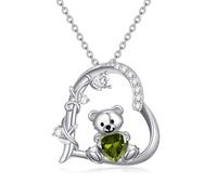 enjoylifecreative Teddybär Halskette für Damen 925er Sterling Silber August Geburtsstein Bär Anhänger Kette Geburtstag Valentinstag Teddy Bären Schmuck Geschenke für Frauen Mädchen