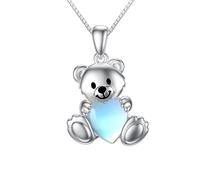 enjoylifecreative Teddybär Halskette für Damen 925er Sterling Silber Bär Mondstein Anhänger Kette Geburtstags Geschenk für Frauen Mutter Tochter Ehefrau