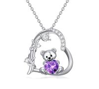 enjoylifecreative Teddybär Halskette für Damen 925er Sterling Silber Februar Geburtsstein Bär Anhänger Kette Geburtstag Valentinstag Teddy Bären Schmuck Geschenke für Frauen Mädchen