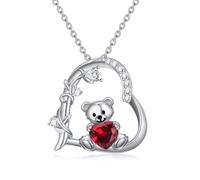 enjoylifecreative Teddybär Halskette für Damen 925er Sterling Silber Juli Geburtsstein Bär Anhänger Kette Geburtstag Valentinstag Teddy Bären Schmuck Geschenke für Frauen Mädchen