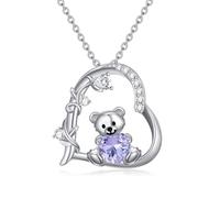enjoylifecreative Teddybär Halskette für Damen 925er Sterling Silber Juni Geburtsstein Bär Anhänger Kette Geburtstag Valentinstag Teddy Bären Schmuck Geschenke für Frauen Mädchen