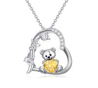 enjoylifecreative Teddybär Halskette für Damen 925er Sterling Silber November Geburtsstein Bär Anhänger Kette Geburtstag Valentinstag Teddy Bären Schmuck Geschenke für Frauen Mädchen