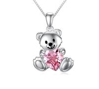 enjoylifecreative Teddybär Kristall Halskette für Damen 925 Sterling Silber Teddy Bär Anhänger Schmuck Geschenk für Frauen Mädchen Bärenliebhaber