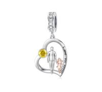 enjoylifecreative Vater Tochter Geburtsstein Charms für Damen 925 Sterling Silber Papa Tochter Herz Charm Geburtstag Valentinstag Geschenke für Daughter