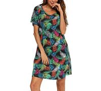 ENJOYNIGHT Nachthemd Damen Kurzarm Baumwolle Schlafshirt Sommer Sleepshirt Kurz Nachtwäsche Nachtkleid Weiche Schlafhemd (X-Large,Feder)