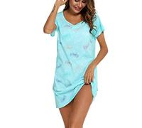 ENJOYNIGHT Nachthemd Damen Kurzarm Baumwolle Schlafshirt Sommer Sleepshirt Kurz Nachtwäsche Nachtkleid Weiche Schlafhemd (X-Large,Blauer Schmetterling)