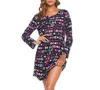 ENJOYNIGHT Nachthemd Damen Langarm Baumwolle Schlafshirt Print Sleepshirt