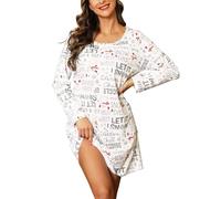 ENJOYNIGHT Nachthemd Damen Langarm Baumwolle Schlafshirt Print Sleepshirt