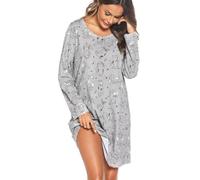 ENJOYNIGHT Nachthemd Damen Langarm Baumwolle Schlafshirt Print Sleepshirt