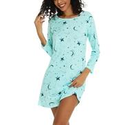 ENJOYNIGHT Nachthemd Damen Langarm Baumwolle Schlafshirt Print Sleepshirt