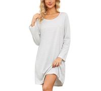 ENJOYNIGHT Nachthemd Damen Langarm Baumwolle Schlafshirt Print Sleepshirt Frauen Nachtwäsche Nachtkleid(X-Large,Grauer Streifen)