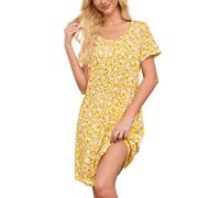 ENJOYNIGHT Nachthemd Damen Sommer Baumwolle Schlafshirt Printed Kurzarm Sleepshirt T-Shirt Schlafhemd Frauen Nachtwäsche Nachtkleid(X-Large,Gelbe Blume)
