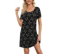 ENJOYNIGHT Nachthemd Damen Sommer Baumwolle Schlafshirt Printed Kurzarm Sleepshirt T-Shirt Schlafhemd Frauen Nachtwäsche Nachtkleid(X-Large,Schwarze Katze)