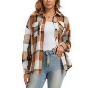 Enjoyoself Damen Flanellhemd Kariert Hemdjacke Langarm Karohemd mit Knopfleiste Casual Oversized Übergangsjacke Braun,XXL